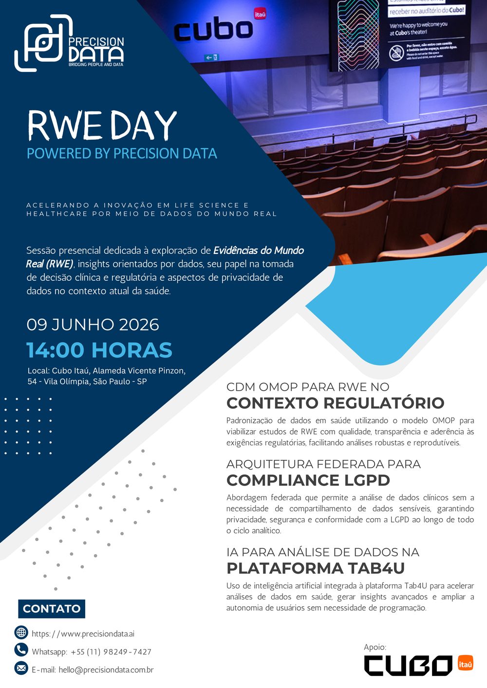 Flyer do RWE Day 2026 — 09 de junho de 2026, 14h, Cubo Itaú